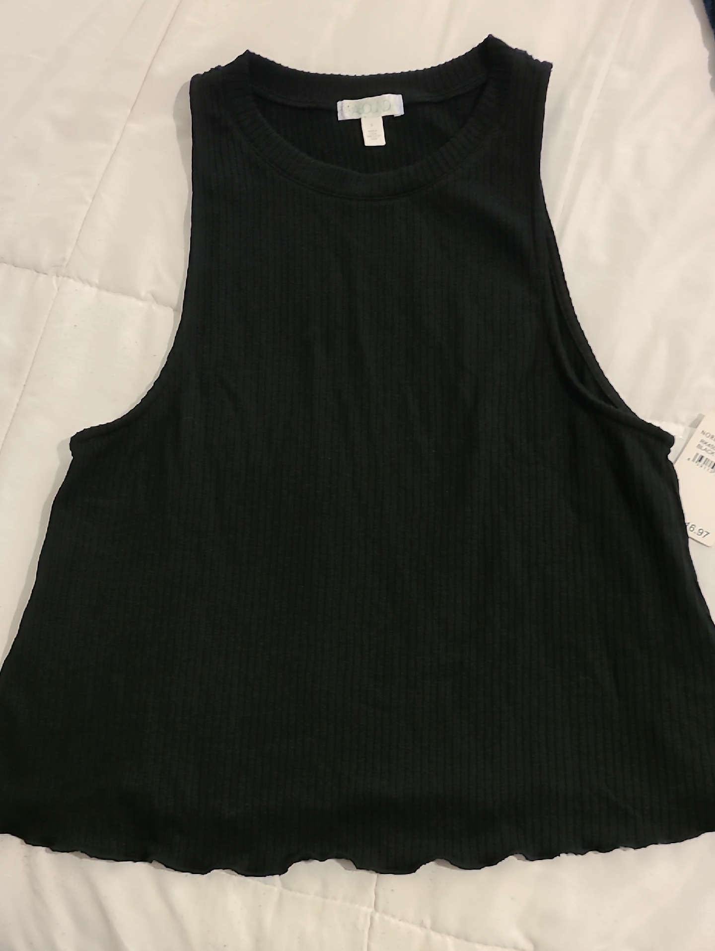Nordstrom Black Ribbed Crewneck Tank Top